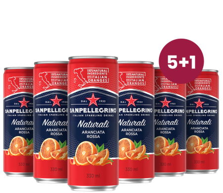 Sanpellegrino Aranciata Rossa (červený pomeranč) 5+1,plech, 0,33l