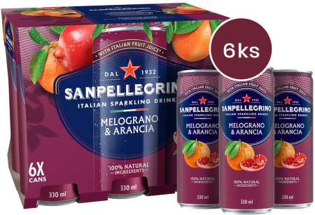 Sanpellegrino Melograno & Arancia plech, 0,33l - 6 ks