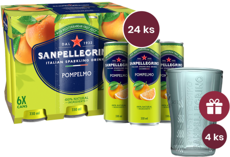 Sanpellegrino Pompelmo (grapefruit), plech, 0,33l - 24 ks + dárek