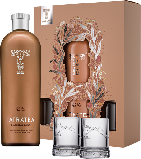 Tatratea 42% Peach Tea liqueur 0,7l + 2 skleničky