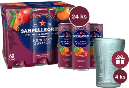 Sanpellegrino Melograno & Arancia, plech, 0,33l - 24 ks + dárek