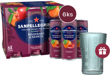 Sanpellegrino Melograno & Arancia plech, 0,33l - 6 ks + dárek