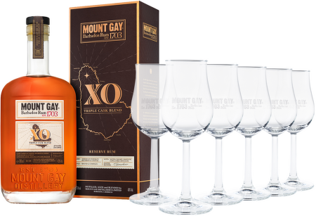 Mount Gay Rum Extra Old 0,7l + sada 6 sklenic