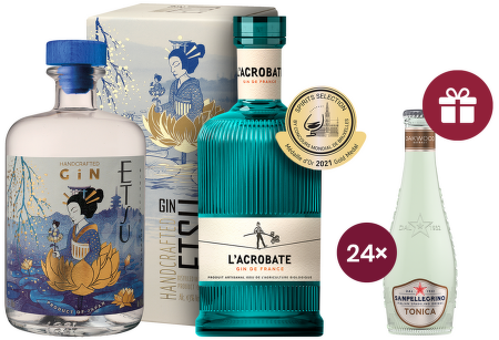 Etsu Japanese Gin + L´Acrobate Gin + dárek 24x 0,2l Sanpellegrino Tonic