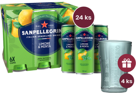 Sanpellegrino Limone & Menta, plech, 0,33l - 24 ks + dárek