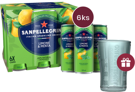Sanpellegrino Limone & Menta, plech, 0,33l - 6 ks + dárek