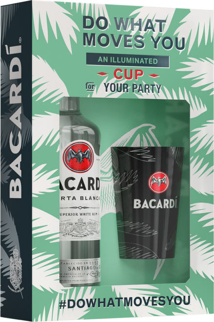 Bacardi Carta Blanca 0,7l + svítící pohárek