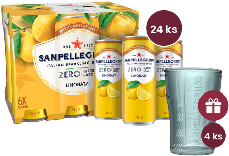 Sanpellegrino Zero Limonata (citron) plech 0,33l - 24 ks + dárek