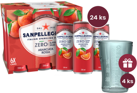 Sanpellegrino Zero Aranciata Rossa (červený pomeranč) plech 0,33l - 24 ks + dárek