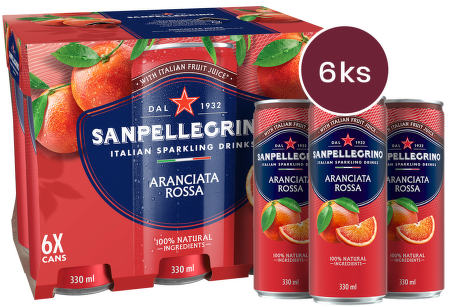 Sanpellegrino Aranciata Rossa (pomeranč červený), plech, 0,33l - 6 ks