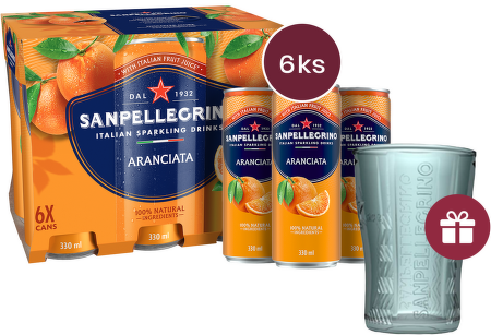 Sanpellegrino Aranciata (pomeranč), plech, 0,33l - 6 ks + dárek