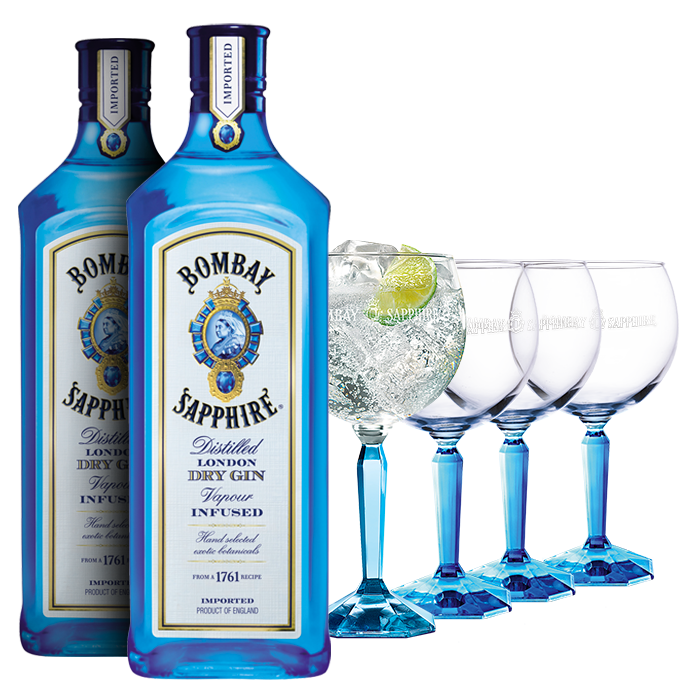 Bombay Sapphire 1 L 2 ks + sada 4 originálních sklenic DOPRAVA ZDARMA