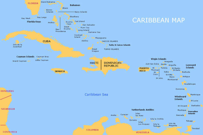 Mapa Karibských ostrovů
